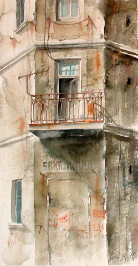 Silva Vujovic, Balcony, Watercolour, 35x20cm