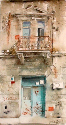 Silva Vujovic, Blue Door, Watercolour, 35x20cm