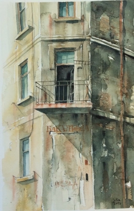 Silva Vujovic, Corner Balcony, Watercolour, 35x20cm