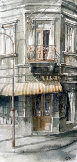Silva Vujovic, Lamp Post, Watercolour, 40x20cm