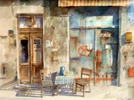 Silva Vujovic, Table and Chairs, watercolour, 25x35cm