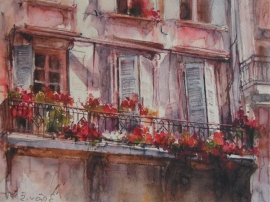 Zoran Zivotic, Balconies, Watercolour, 15x20cm