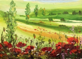 Zoran Zivotic, Green Fields, Oil on Canvas, 25x35cm, £270