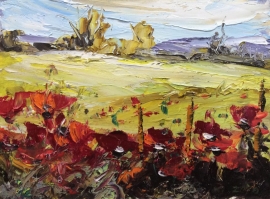 Zoran Zivotic, Poppie Fields, Oil on Board, 15x20cm, £190