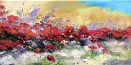 Zoran Zivotic, Poppies, Oil on Canvas, 20x40cm, £270