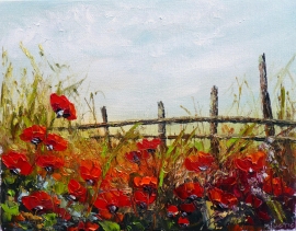 Zoran Zivotic, Red Poppy Fields, Oil on canvas 22x28cm