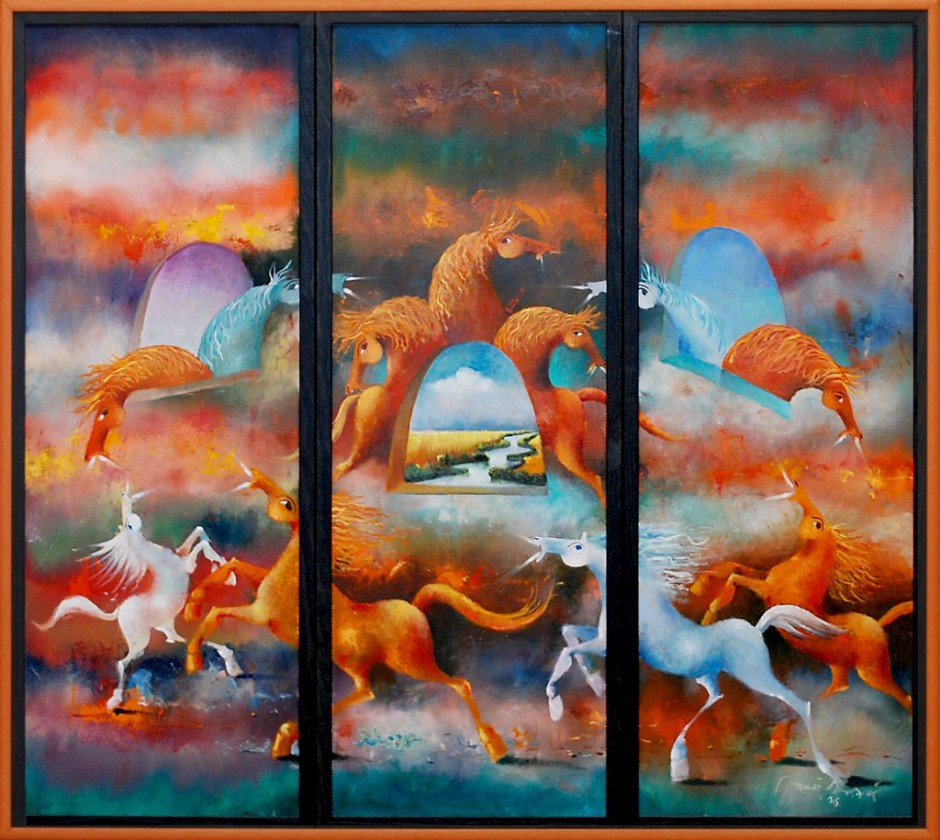 Janos Mesaros, Triptych, Oil on canvas, 102x112cm